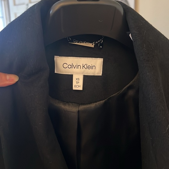 Final Offer! NWT CALVIN KLEIN B Luxe Tie Waist Wool Blend Coat, Black, size XS - Picture 6 of 7
